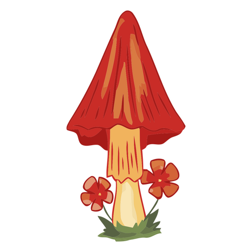 Skurrile rote Pilzillustration mit Blumen PNG-Design