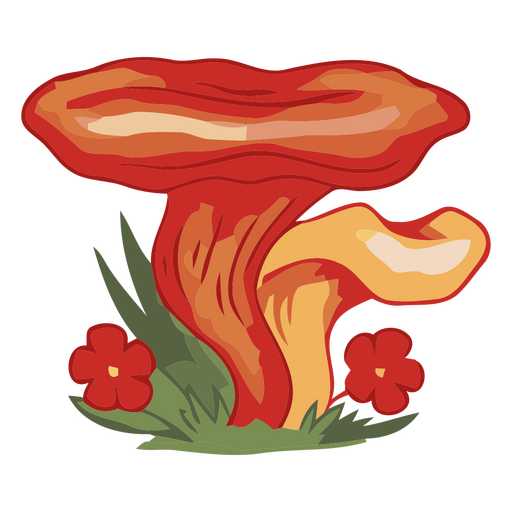 Ilustración vibrante de un hongo con acentos florales. Diseño PNG