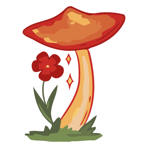 Ilustración gráfica colorida de hongos y flores Diseño PNG