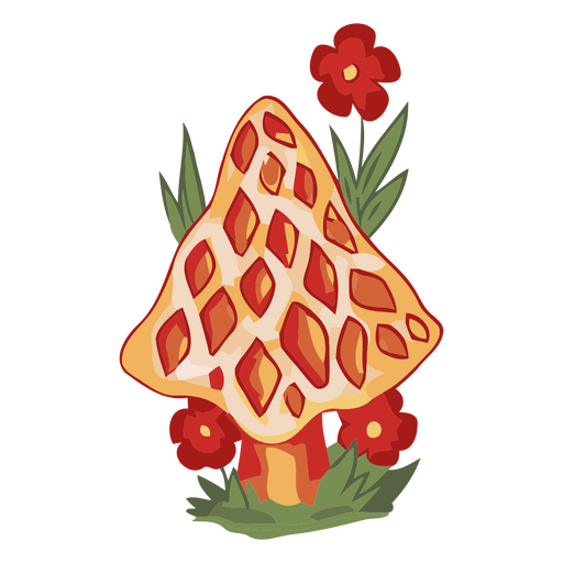Whimsical mushroom illustration with vibrant flowers PNG Design