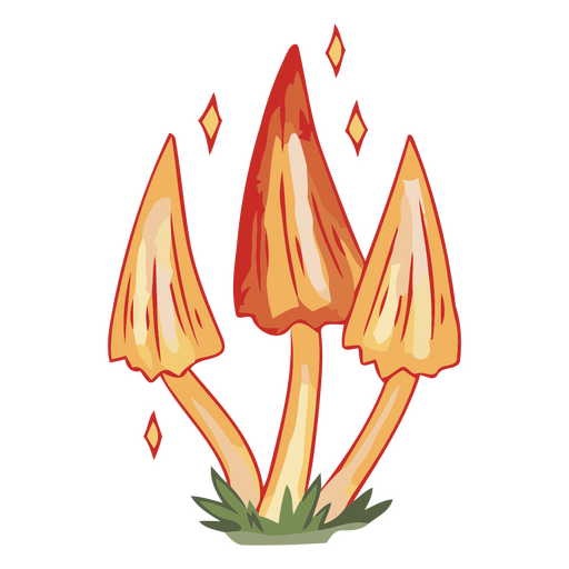 Ilustración vibrante de un hongo con acentos brillantes. Diseño PNG