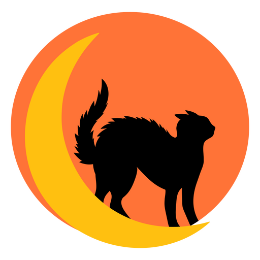 Silhueta mística de gato preto com lua crescente Desenho PNG