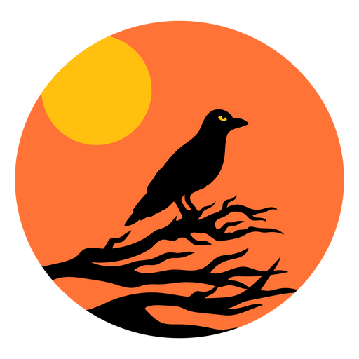 Diseño de silueta de cuervo sobre un fondo de puesta de sol Diseño PNG