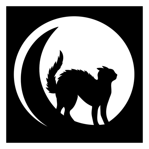Silhueta de um gato contra um fundo iluminado pela lua Desenho PNG