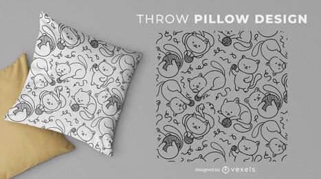 Cats playing with yarn throw pillow design