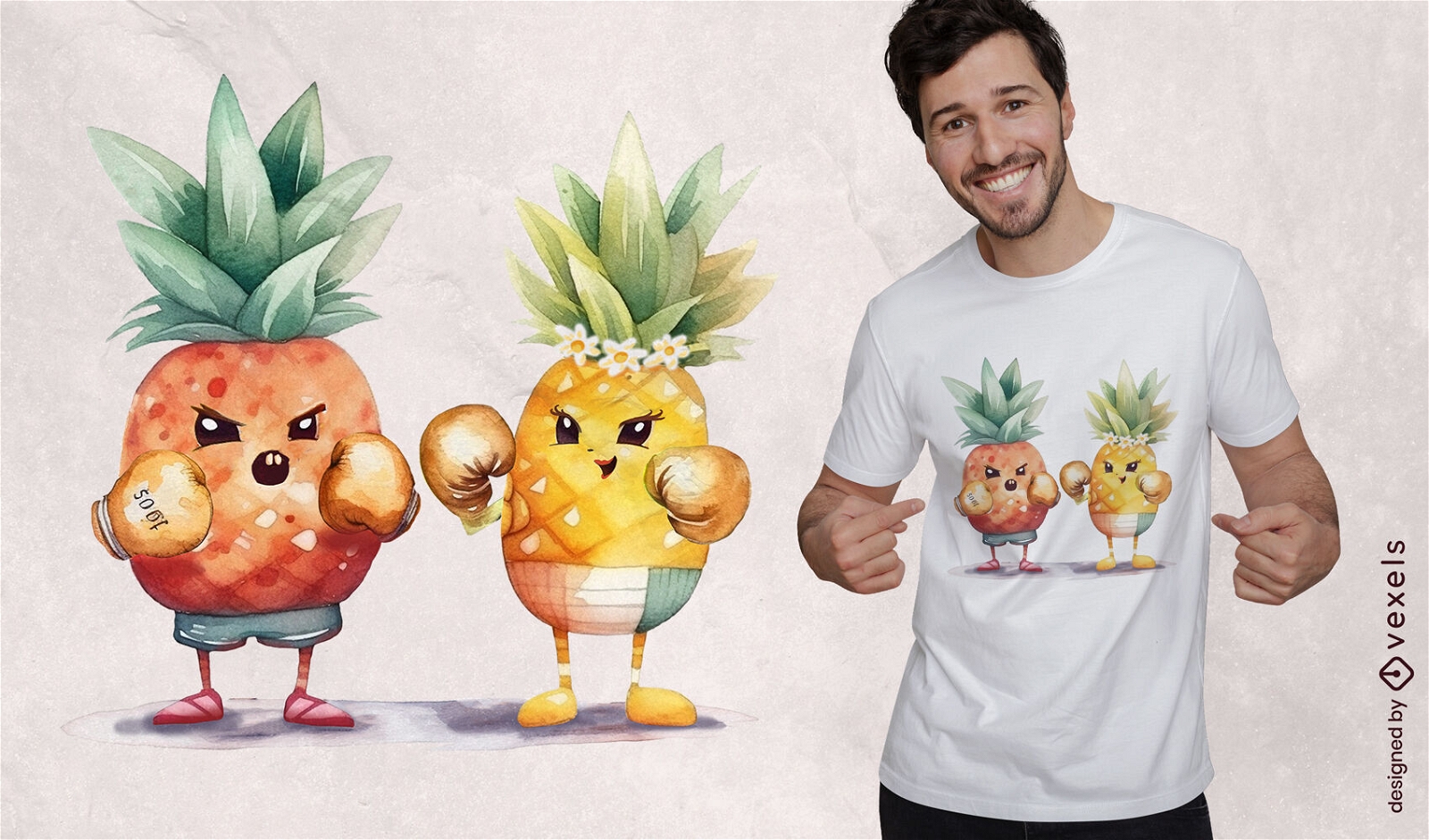 T-Shirt-Design mit Box-Ananas-Figuren
