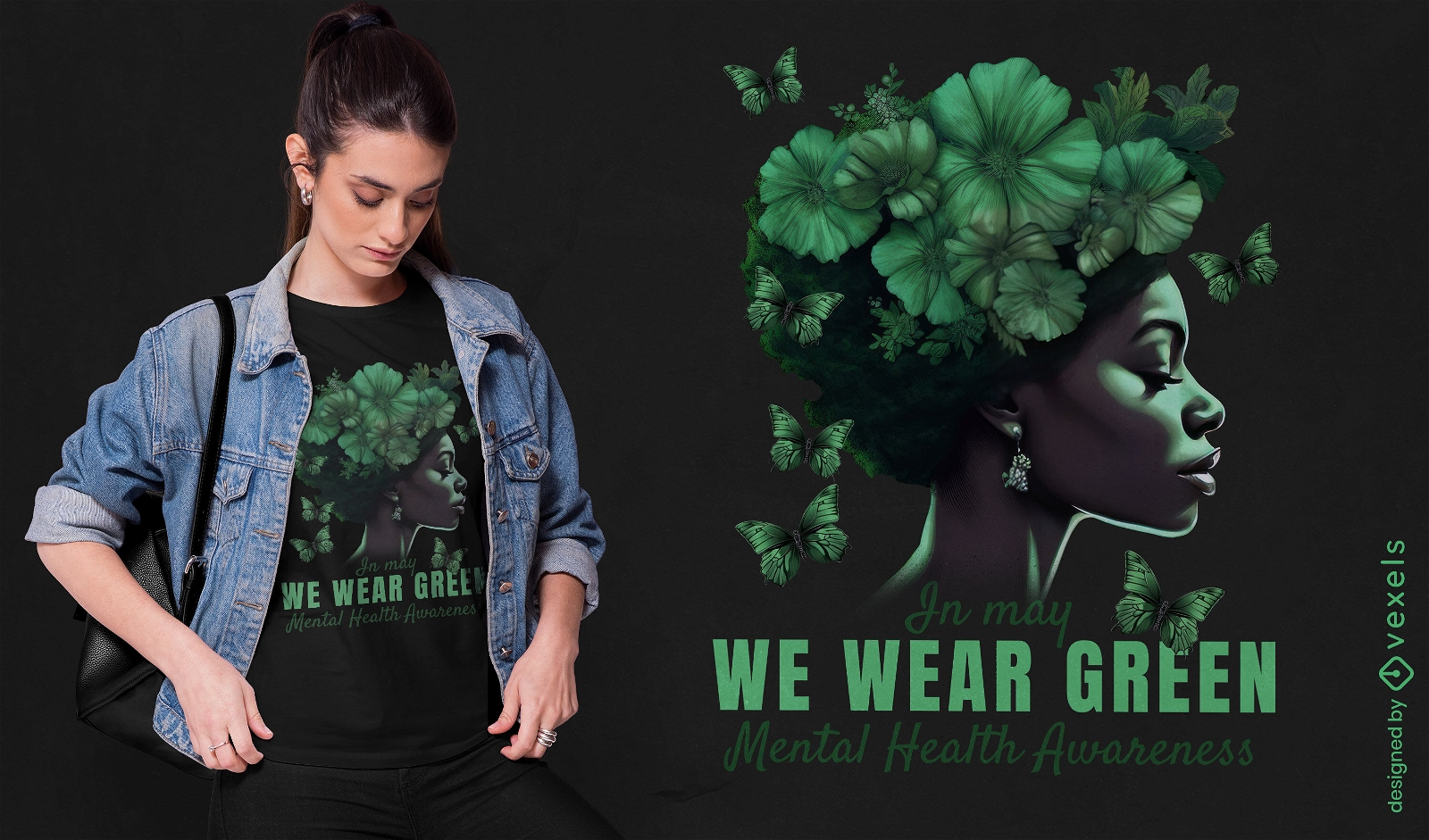 Diseño de camiseta verde de conciencia de salud mental.