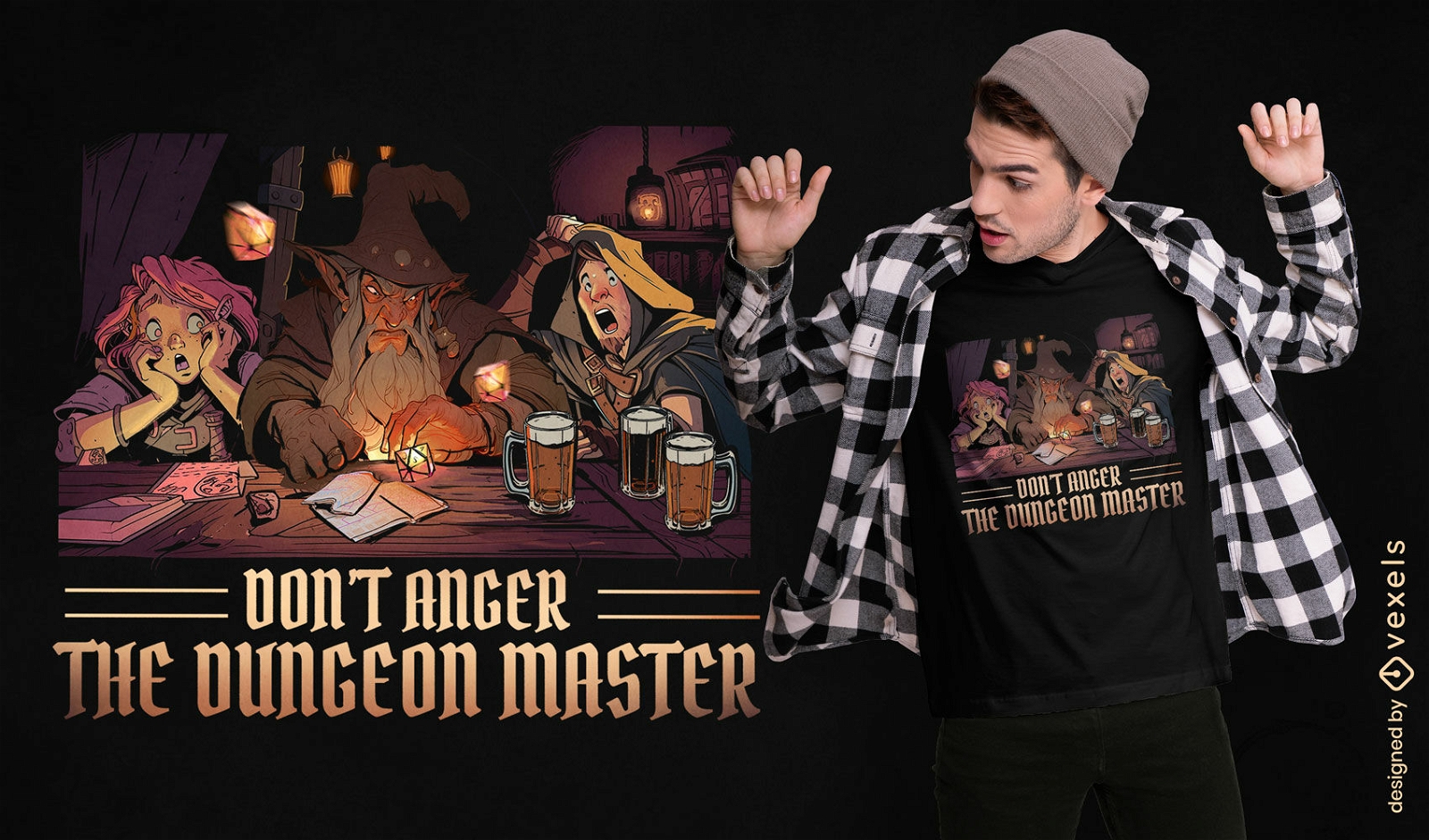 Design de camiseta com cita??o de jogo Dungeon Master