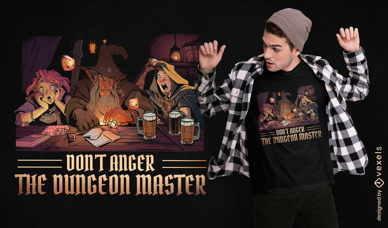 Diseño de camiseta con cita de juego de Dungeon Master.