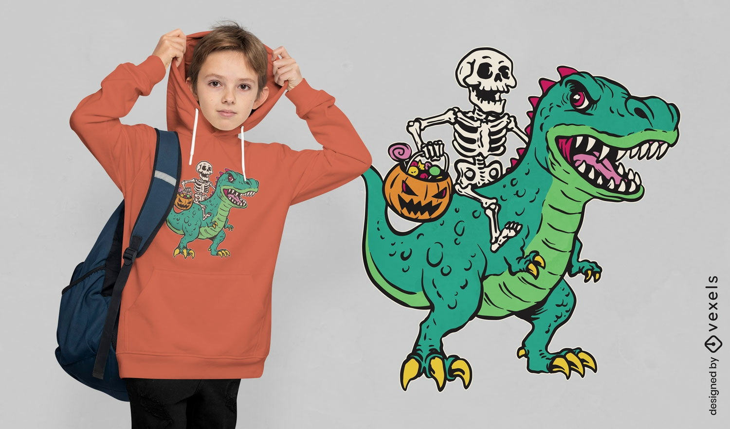 Skeleton riding t-rex t-shirt design