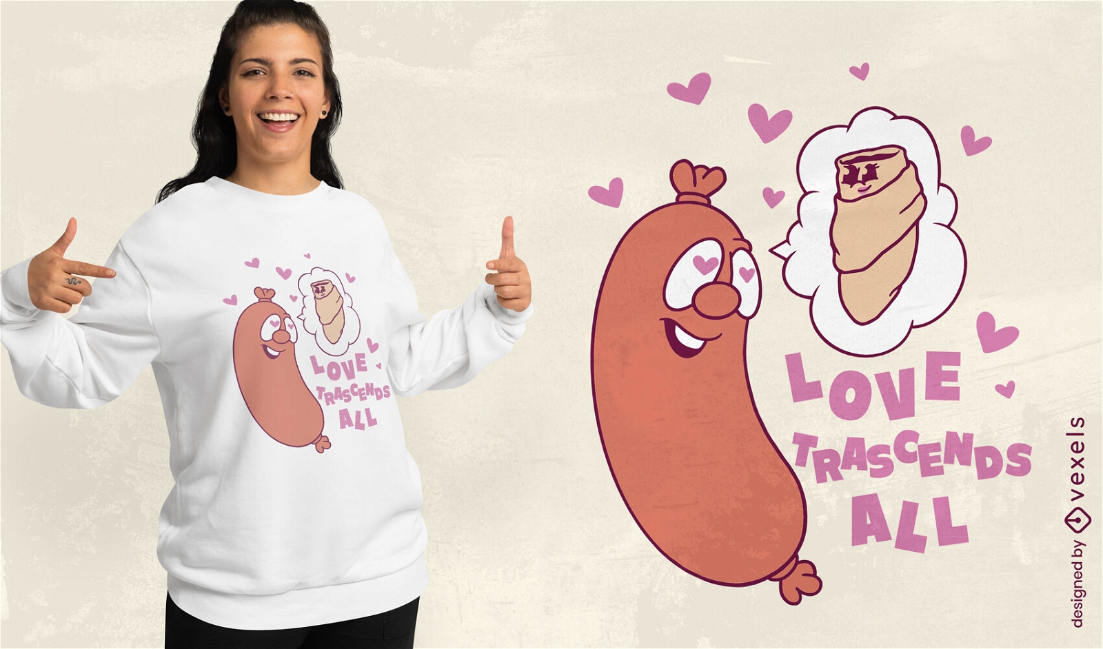 Diseño de camiseta de comida de salchichas de amor.