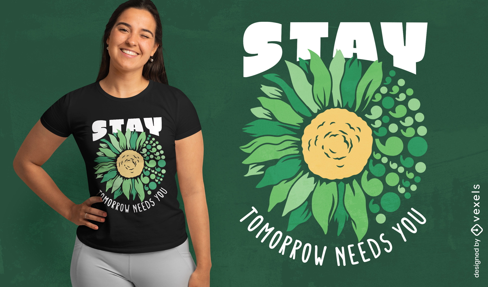 Daisy flower green t-shirt design