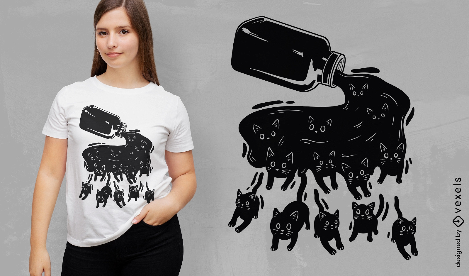 Gatos saindo da garrafa com design de camiseta