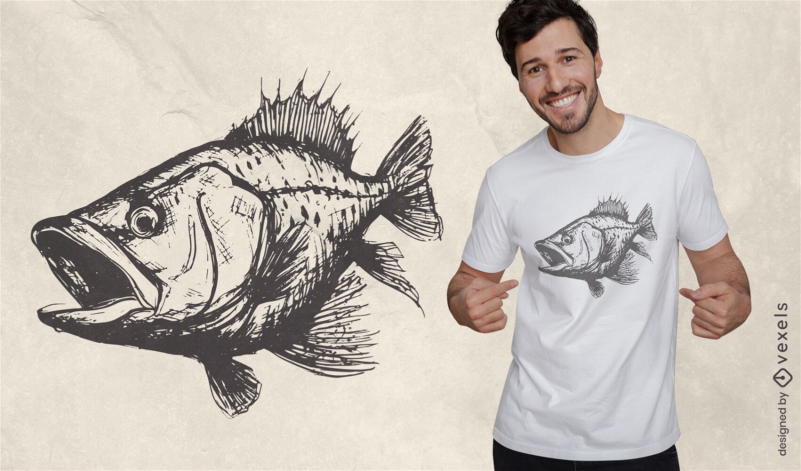 Design de camiseta de peixe esbo?ado