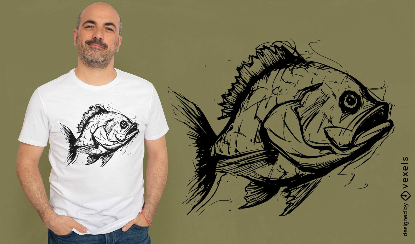 Bosquejo de un diseño de camiseta de pescado