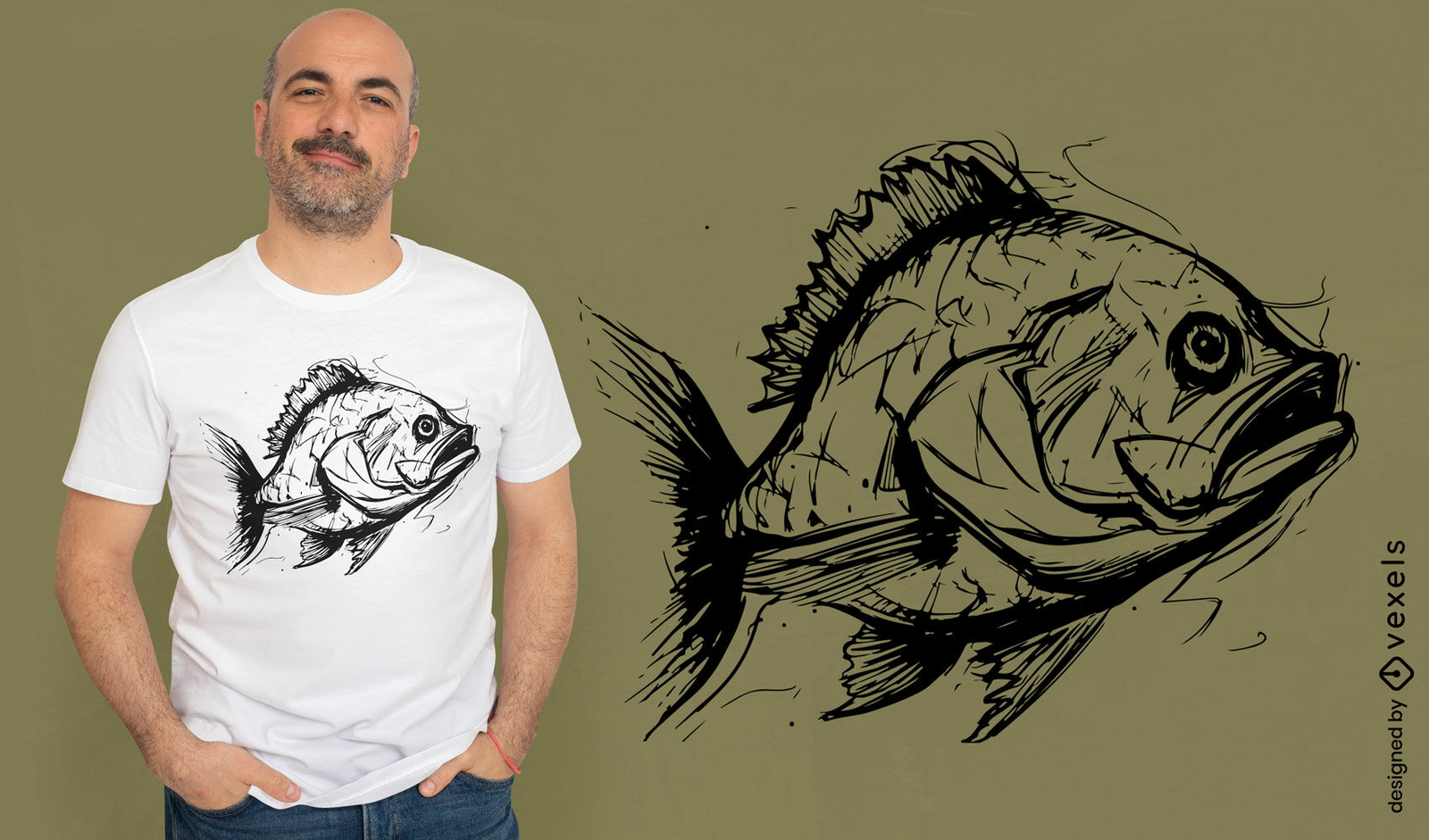 Esboço de um design de camiseta de peixe