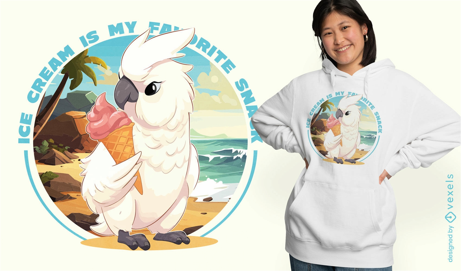 Cockatoo eating ice cream t-shirt design