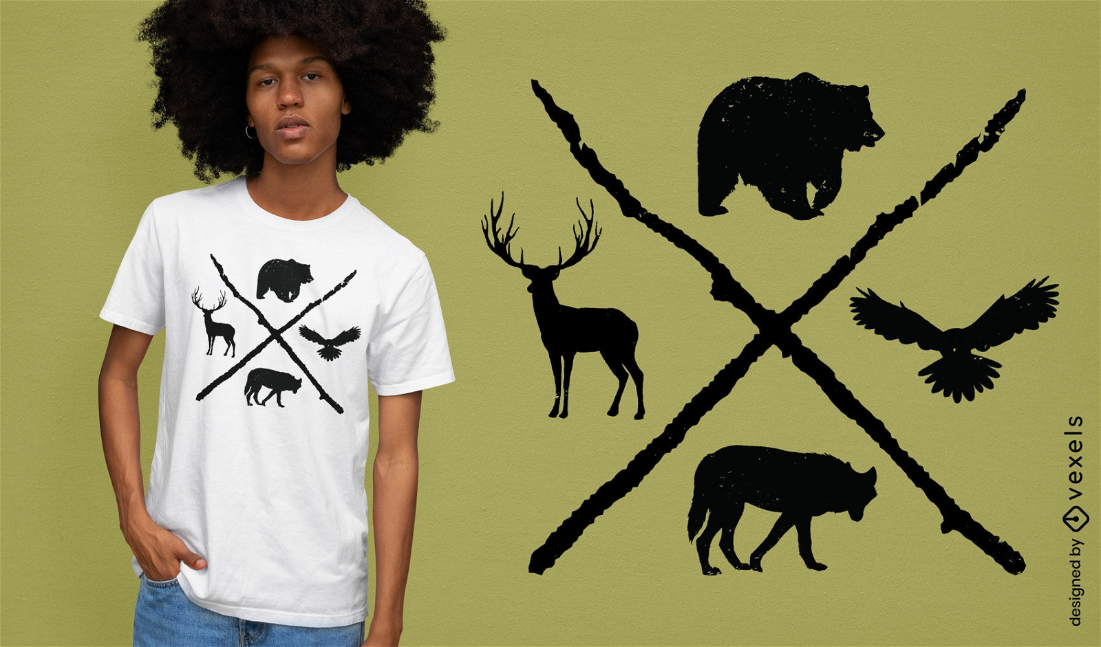 Diseño de camiseta de animales del bosque.