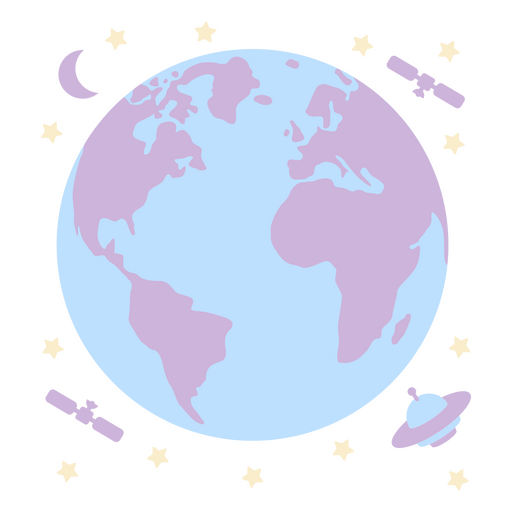 A Terra é cercada por estrelas e planetas Desenho PNG