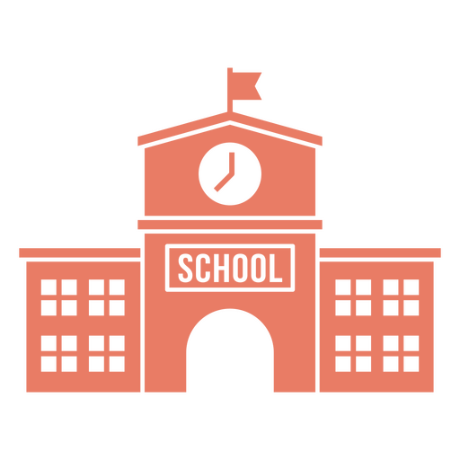 Edificio escolar con un reloj en la parte superior. Diseño PNG