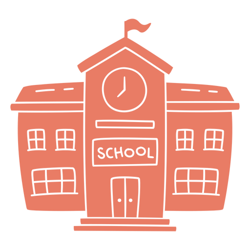 Edificio escolar con un reloj recortado Diseño PNG