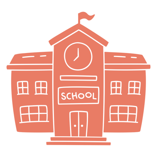 Prédio escolar com relógio cortado Desenho PNG