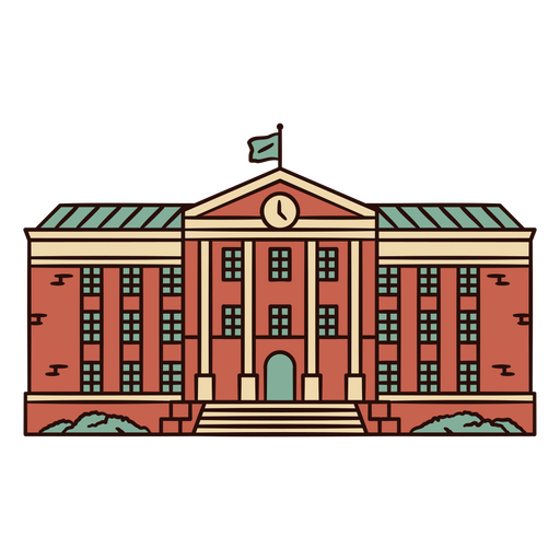 Illustration of a building with a flag on it PNG Design