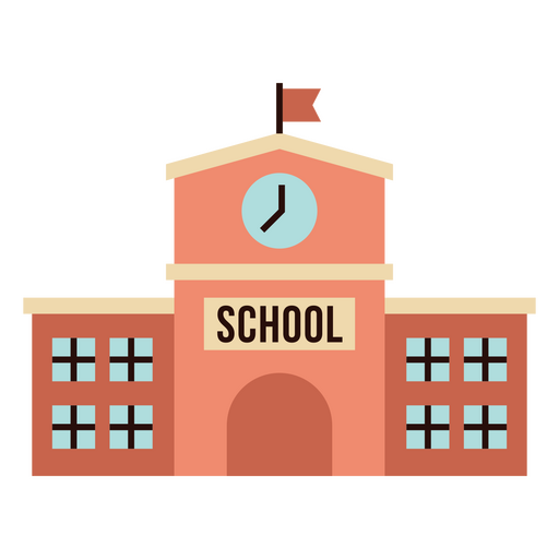 Edificio escolar con un reloj. Diseño PNG