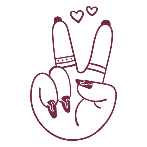 Hand making a peace sign with hearts on it PNG Design