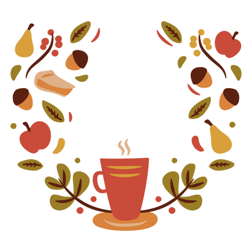 Wreath with a cup of coffee, apples and pears PNG Design