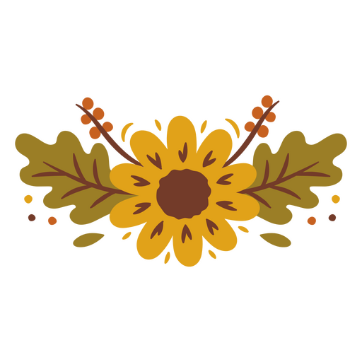 Sonnenblume mit Blättern und Eicheln PNG-Design