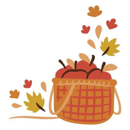 Basket filled with apples and leaves PNG Design