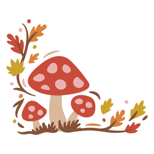 Autumn leaves and mushrooms png PNG Design