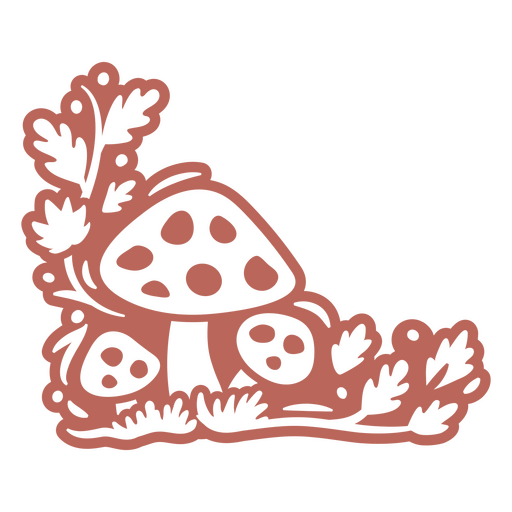 Black and red drawing of a mushroom and leaves PNG Design