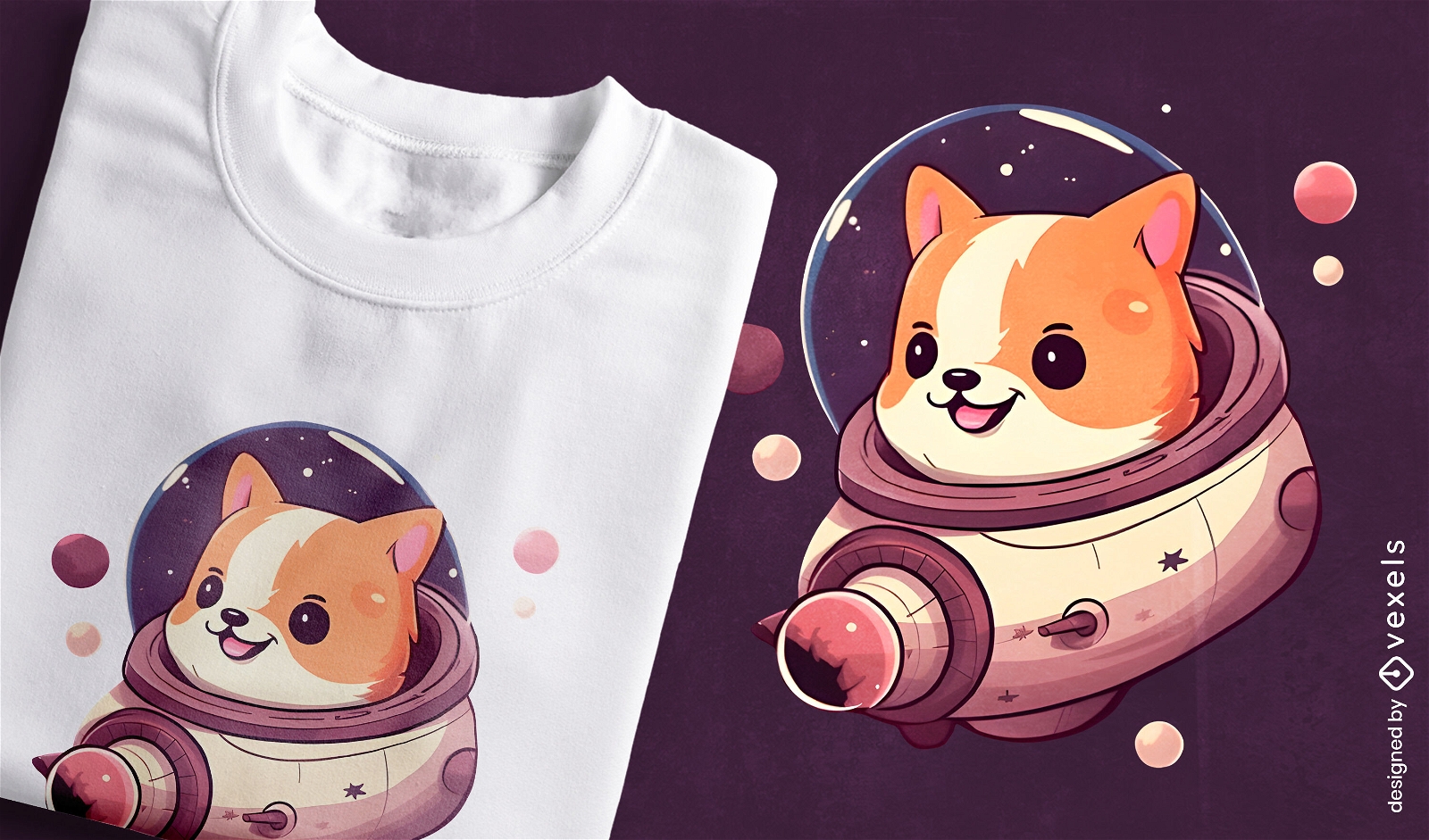 T-Shirt-Design mit Weltraumhund-Illustration
