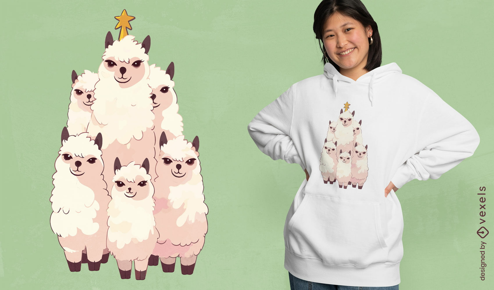Llama christmas tree t-shirt design