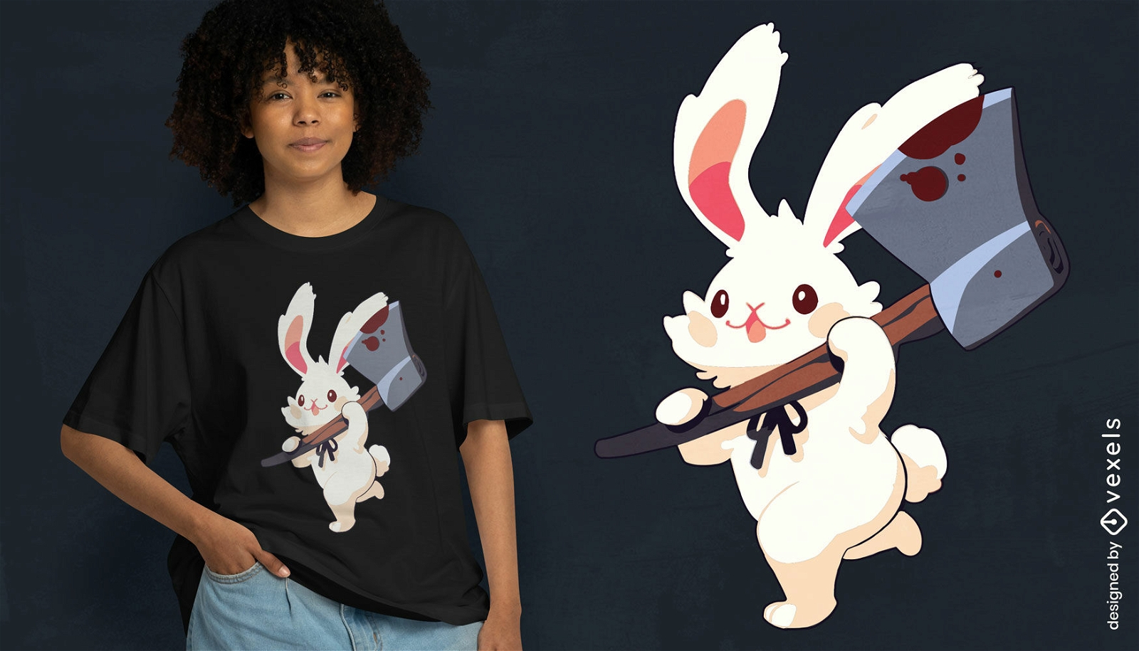 Design de camiseta de coelho fofo com machado