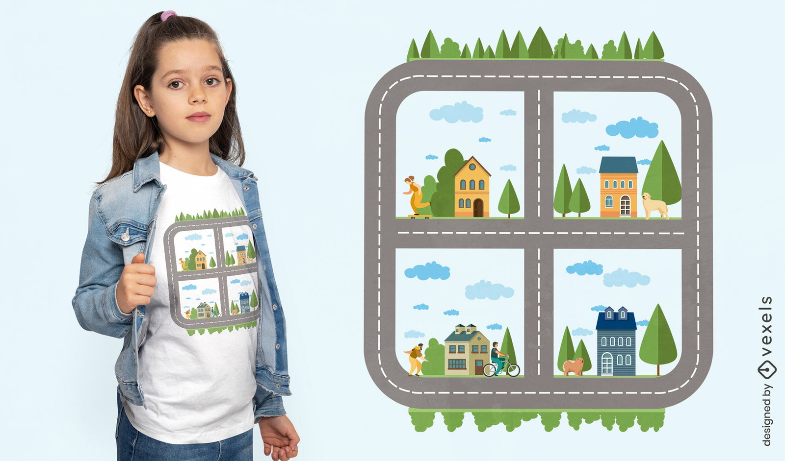 Straße mit Häusern für Kinder-T-Shirt-Design