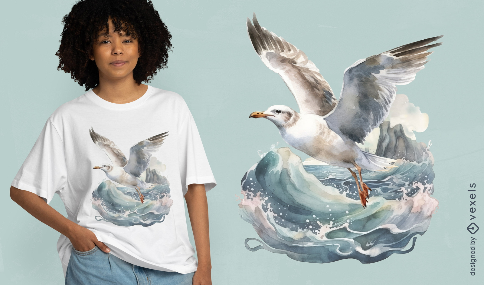 Diseño de camiseta de gaviota realista.