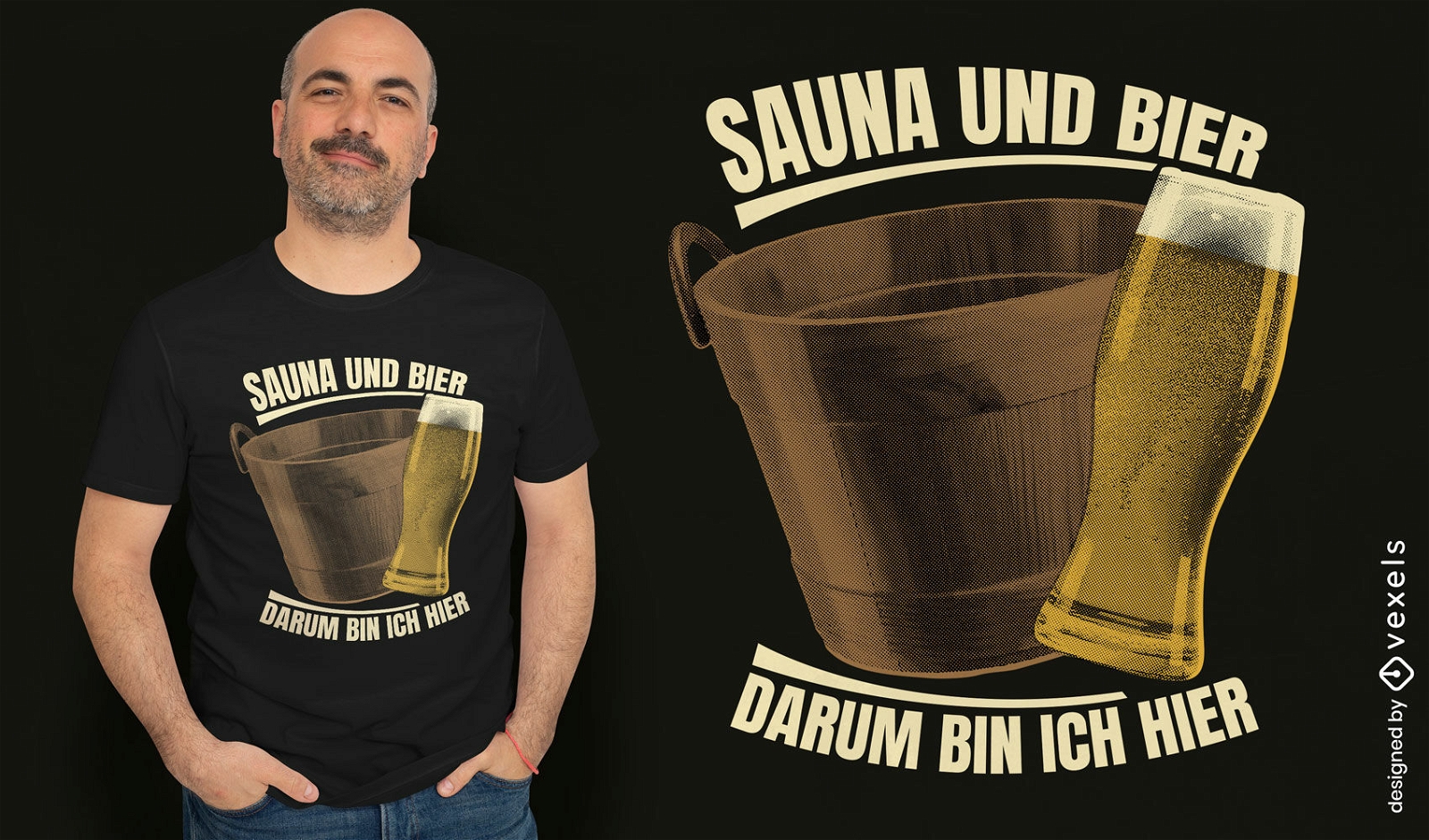 Design de camiseta para bebida de cerveja e sauna