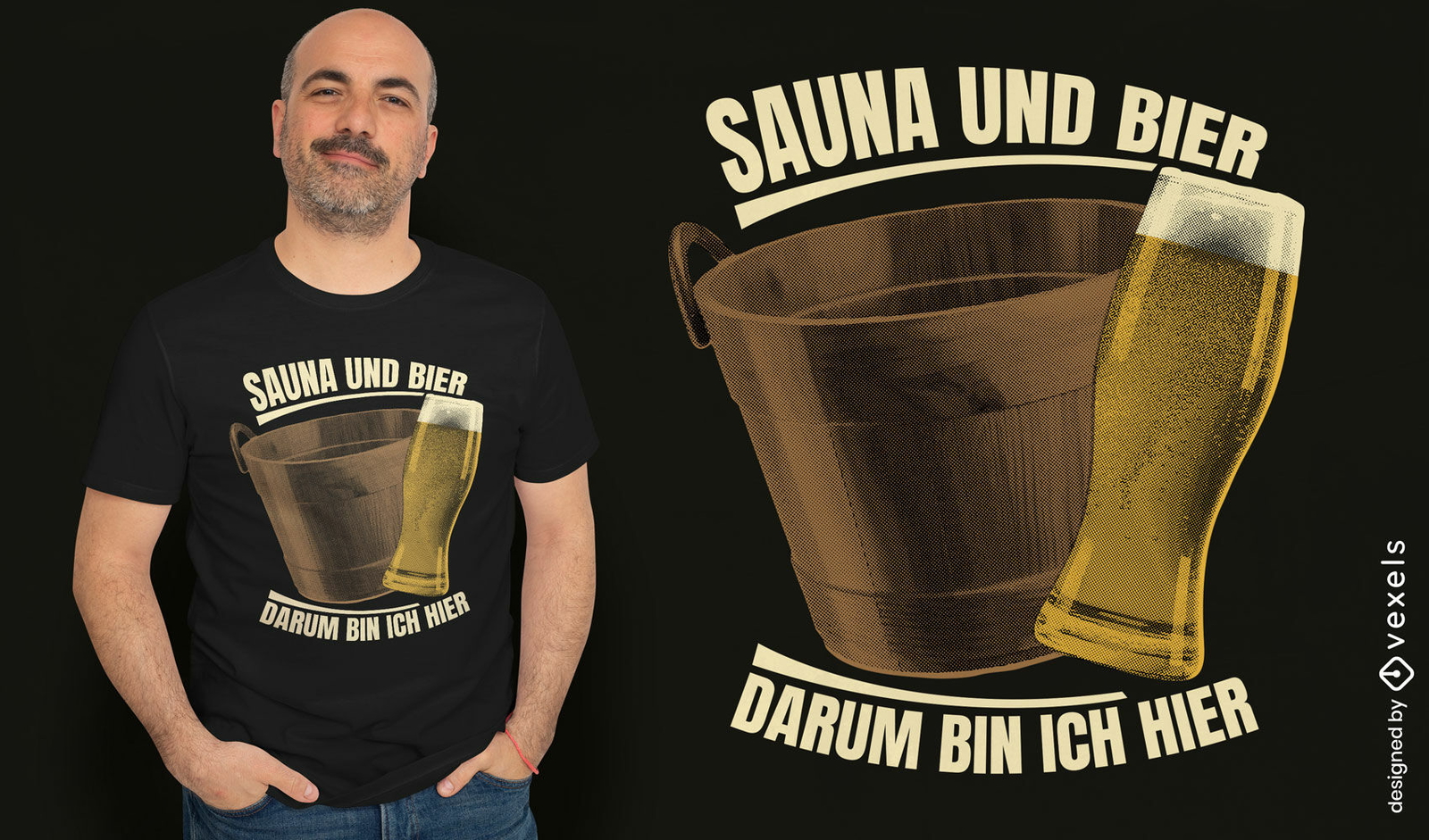 Diseño de camiseta de bebida de cerveza y sauna.