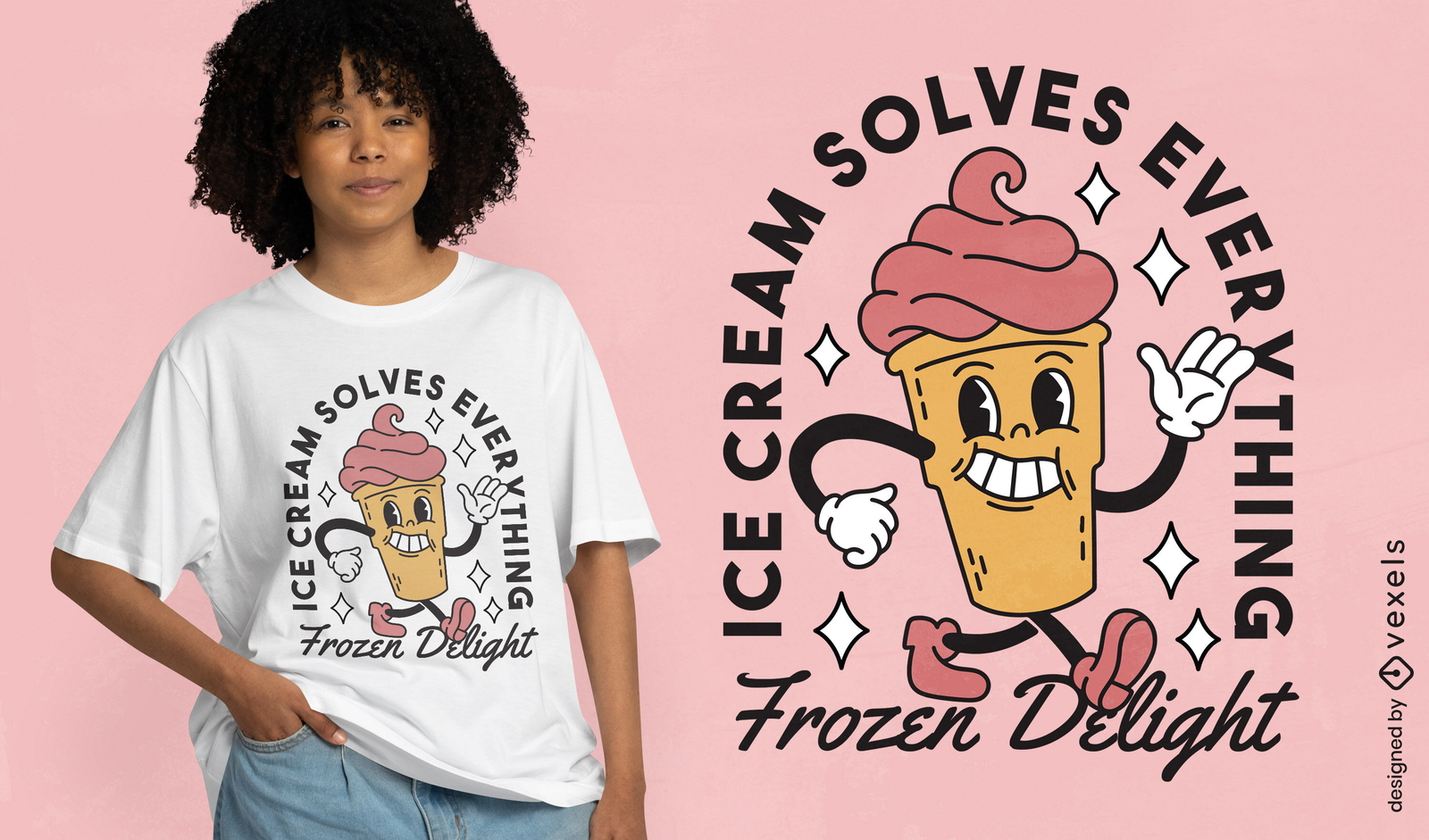 Diseño de camiseta de dibujos animados retro helado