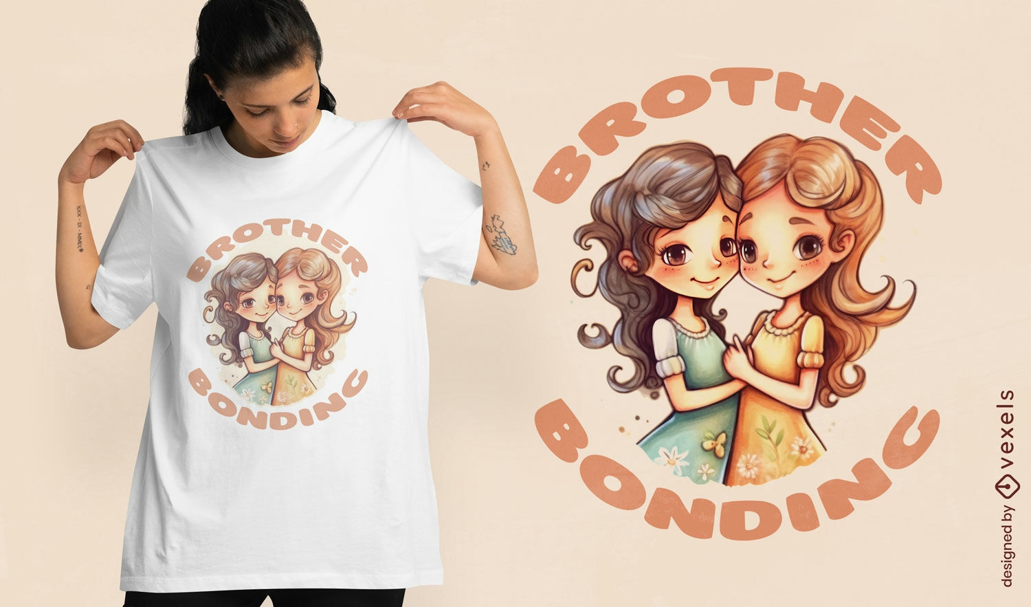 Sisterly bond cartoon t-shirt design