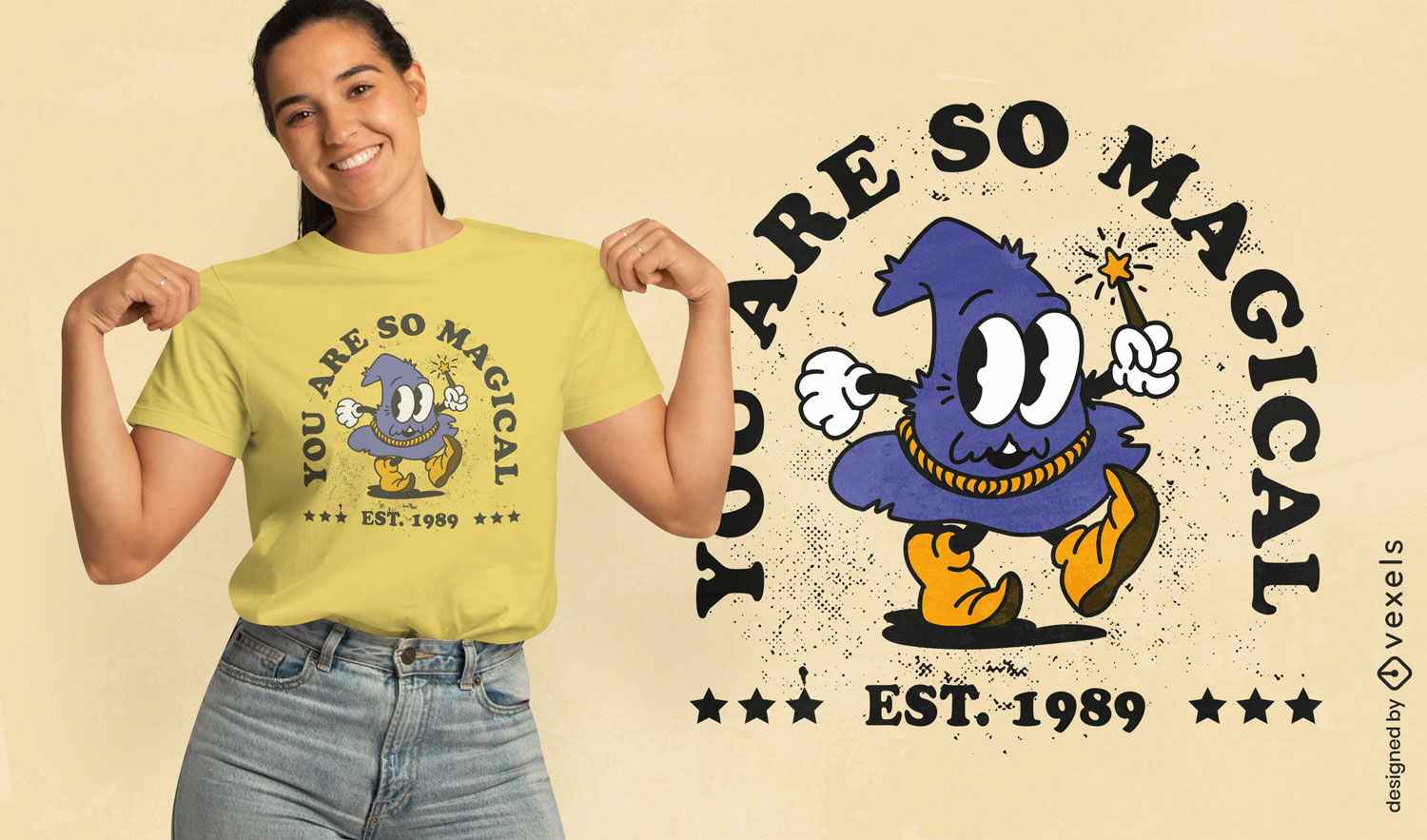 Diseño de camiseta de dibujos animados retro mágico sombrero de bruja