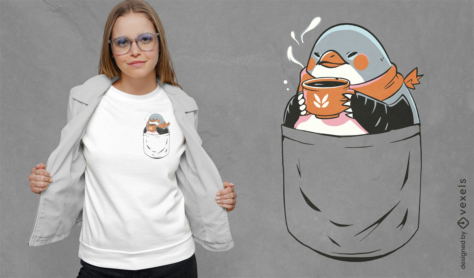 Lindo diseño de camiseta de pingüino en bolsillo.