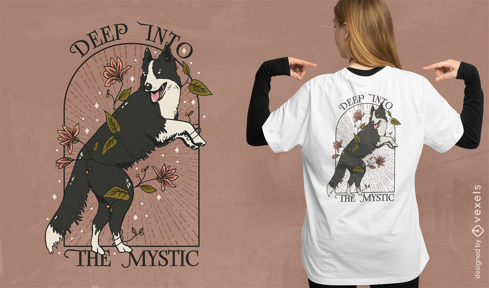 T-Shirt-Design mit springendem Border-Collie-Hund
