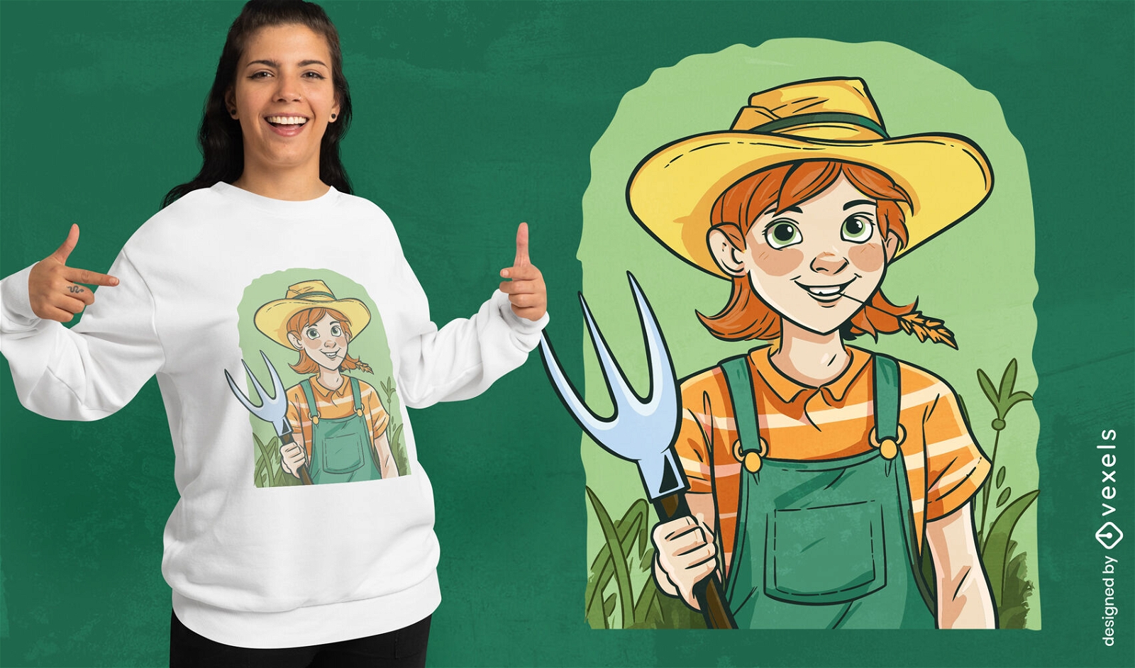 Diseño de camiseta de dibujos animados de niña granjera.