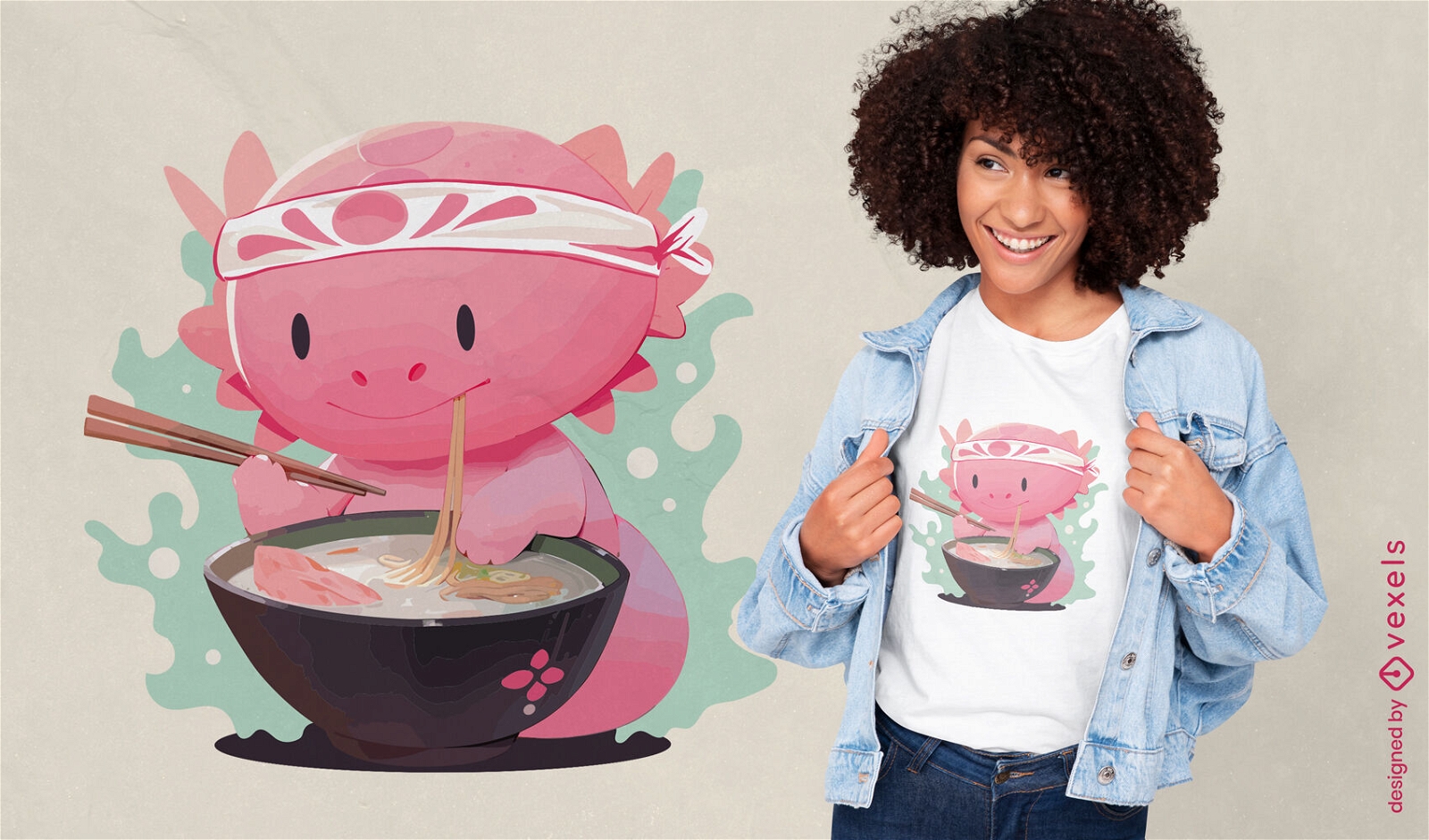 Axolotl isst Ramen s??es T-Shirt-Design