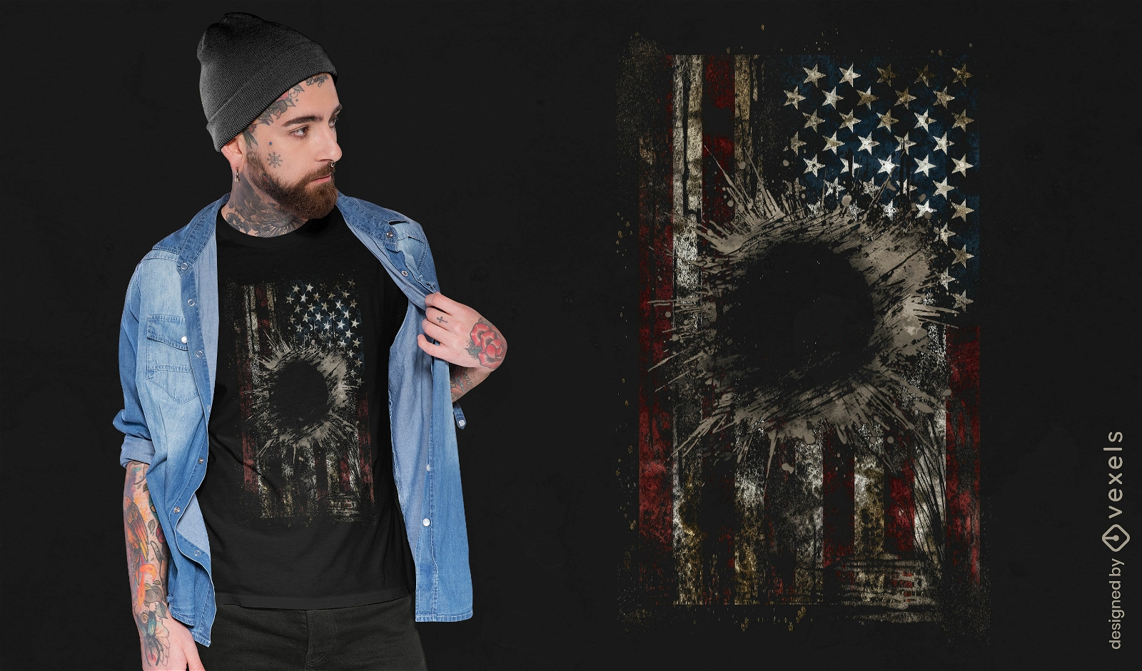 Diseño de camiseta de explosión de bandera americana grunge