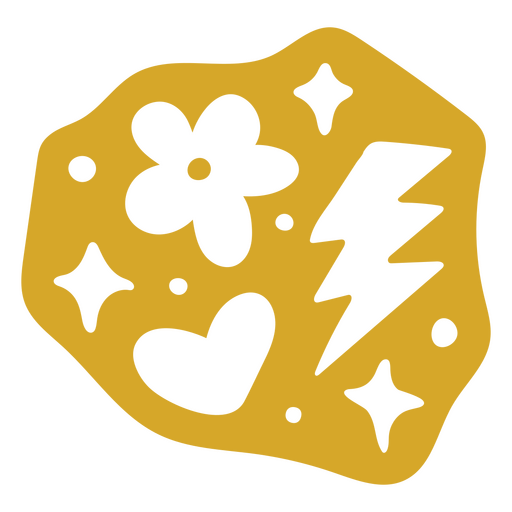 Gráfico amarillo divertido con flores y rayos. Diseño PNG